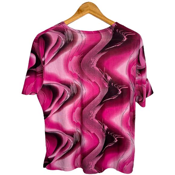 Gold‑Embellished Pink Swirl Floral Top – Boho Vintage Tee - Picture 2 of 2